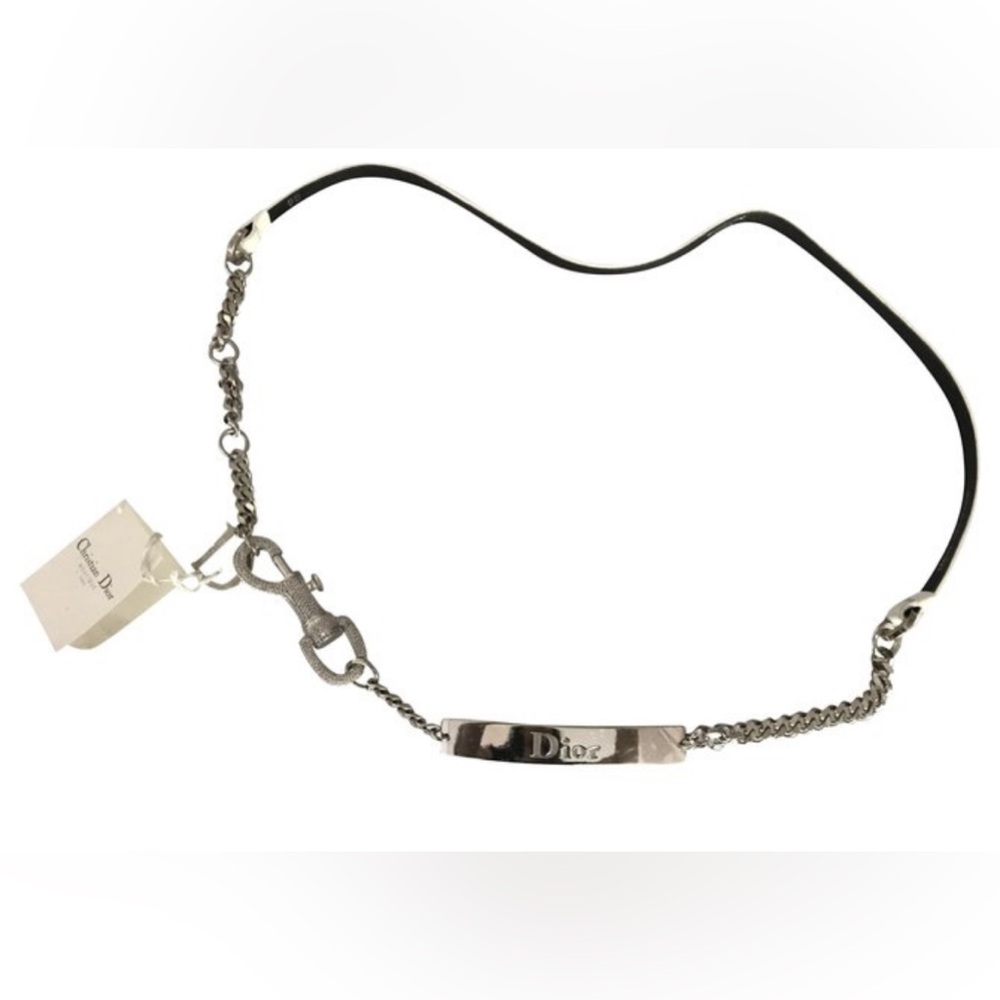 Dior leather and crystal chain belt